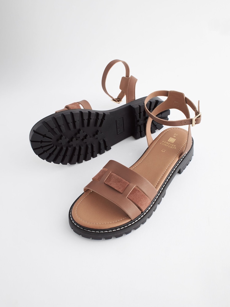 Tan Brown Standard/Wide Fit Forever Comfort® Leather Cleated Sandals - Image 3 of 8