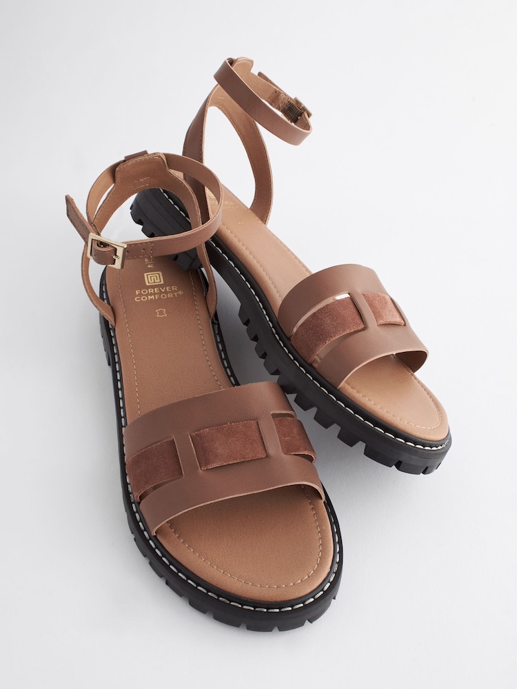 Tan Brown Standard/Wide Fit Forever Comfort® Leather Cleated Sandals - Image 4 of 8