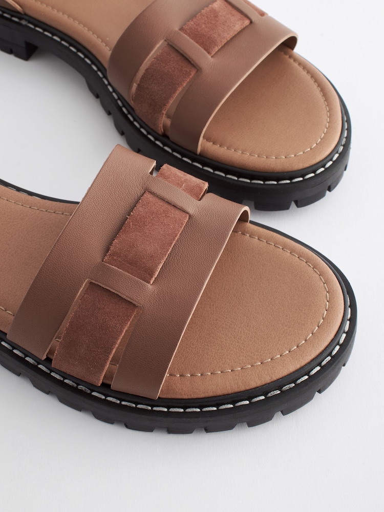Tan Brown Standard/Wide Fit Forever Comfort® Leather Cleated Sandals - Image 6 of 8