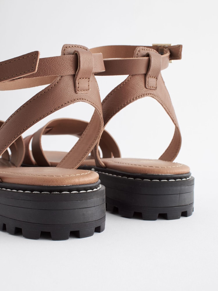 Tan Brown Standard/Wide Fit Forever Comfort® Leather Cleated Sandals - Image 8 of 8