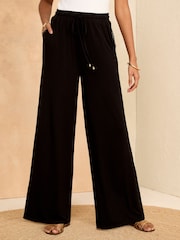 Love & Roses Black Jersey Elasticated Waist Wide Leg Trousers - Image 1 of 4
