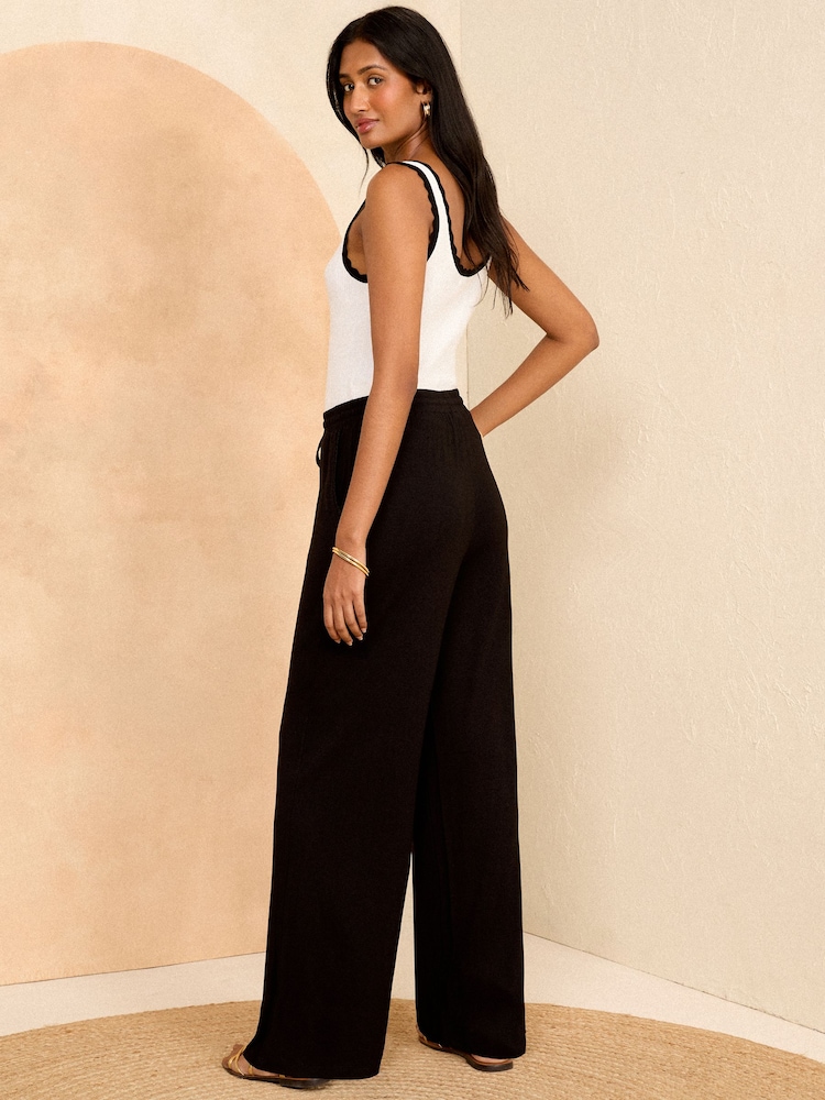 Love & Roses Black Jersey Elasticated Waist Wide Leg Trousers - Image 3 of 4