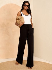 Love & Roses Black Jersey Elasticated Waist Wide Leg Trousers - Image 4 of 4