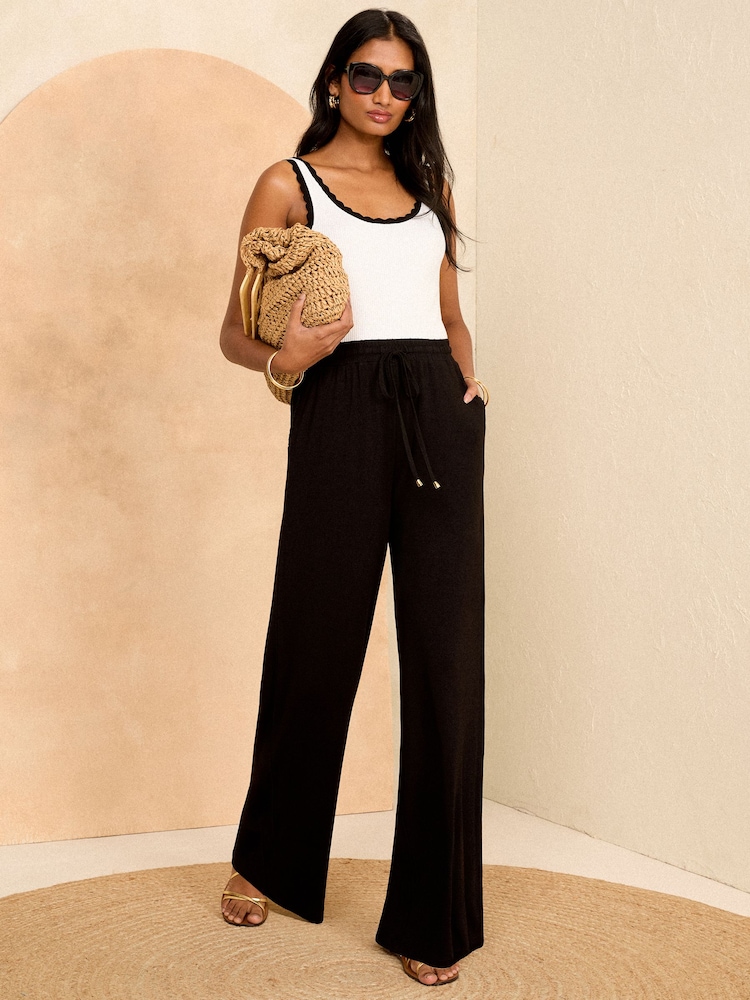 Love & Roses Black Jersey Elasticated Waist Wide Leg Trousers - Image 4 of 4