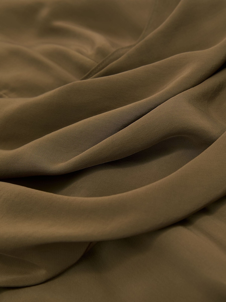 Reiss Khaki Green Gracie Drape-Detail Band-Collar Midi Dress - Image 8 of 8 Reiss Khaki Green Gracie Drape-Detail Band-Collar Midi Dress - Image 8 of 8