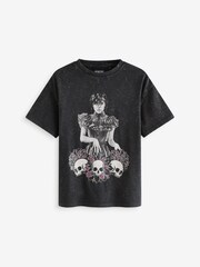 Black 100% Cotton Wednesday License Graphic T-Shirt (9-16yrs) - Image 4 of 6