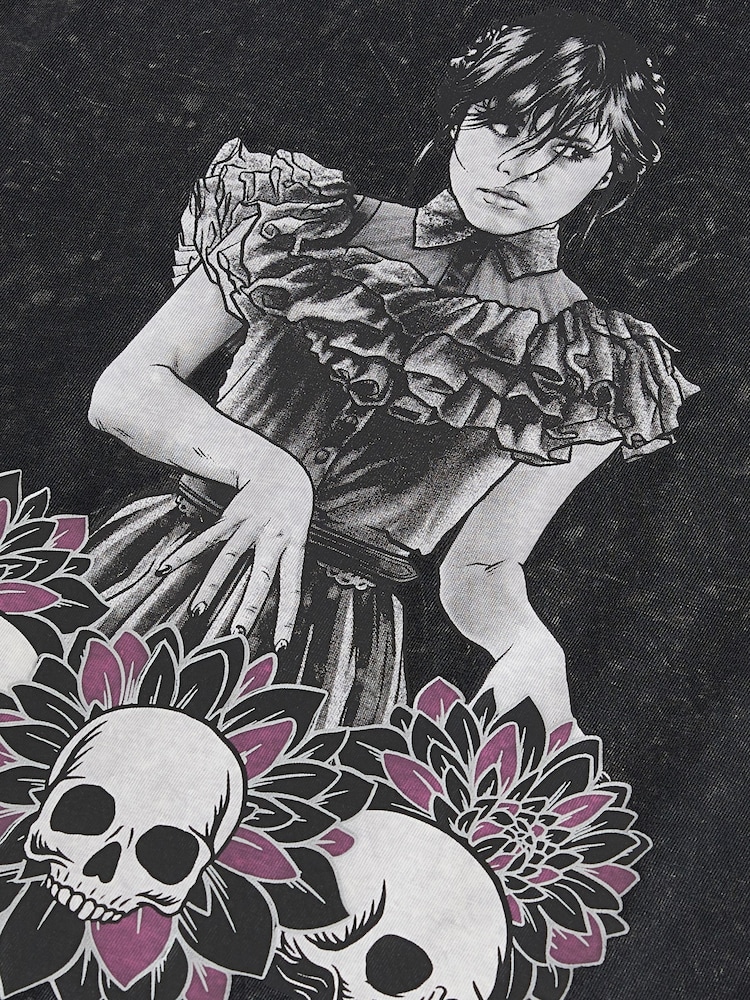 Black 100% Cotton Wednesday License Graphic T-Shirt (9-16yrs) - Image 6 of 6