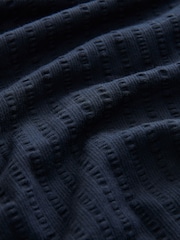 Navy Seersucker Cuban Collar Textured 100% Cotton Short Sleeve Polo Shirt - Image 7 of 8