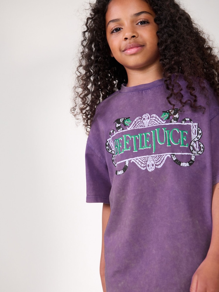Purple Oversized Beetlejuice 100% Cotton T-Shirt (3-16yrs) - Image 1 of 6