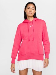 Nike Pink Sportswear Phoenix Fleece Oversized Mini Swoosh Pullover Hoodie - Image 1 of 10