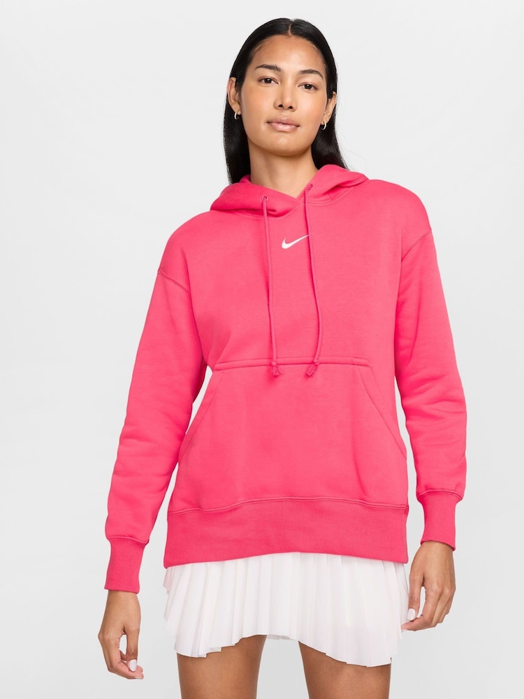 Nike Pink Sportswear Phoenix Fleece Oversized Mini Swoosh Pullover Hoodie - Image 1 of 10