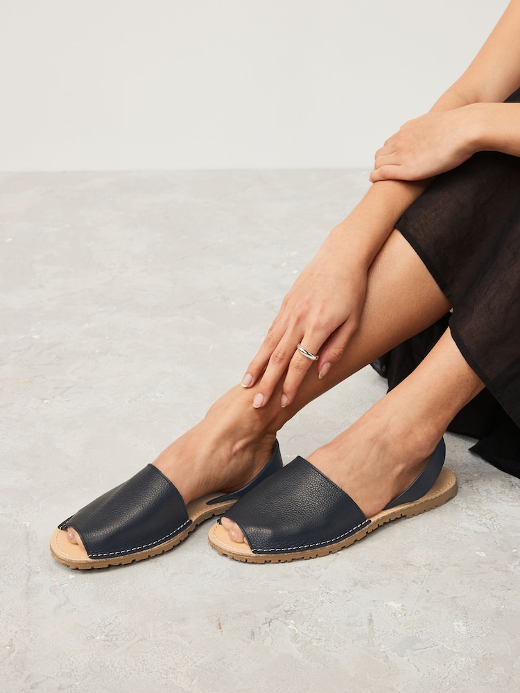 Black Beach Leather Sandals - Image 1 of 7