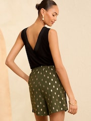 Love & Roses Khaki Dash Foil Jersey Drawstring Pocket Shorts - Image 3 of 4