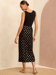 Love & Roses Black Dash Foil Knot Front Jersey Midi Skirt - Image 4 of 4