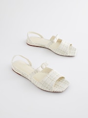 White Tweed Regular/Wide Fit Peep Toe Bow Slingback Sandals - Image 1 of 10
