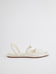 White Tweed Regular/Wide Fit Peep Toe Bow Slingback Sandals - Image 2 of 10