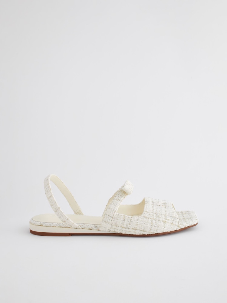 White Tweed Regular/Wide Fit Peep Toe Bow Slingback Sandals - Image 2 of 10