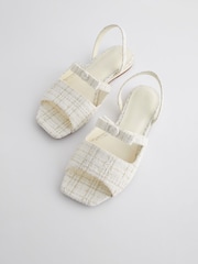 White Tweed Regular/Wide Fit Peep Toe Bow Slingback Sandals - Image 3 of 10