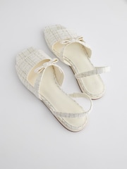 White Tweed Regular/Wide Fit Peep Toe Bow Slingback Sandals - Image 4 of 10