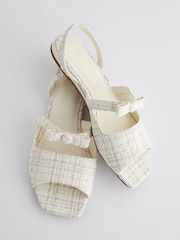 White Tweed Regular/Wide Fit Peep Toe Bow Slingback Sandals - Image 5 of 10