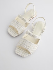 White Tweed Regular/Wide Fit Peep Toe Bow Slingback Sandals - Image 7 of 10