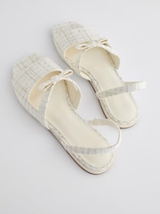 White Tweed Regular/Wide Fit Peep Toe Bow Slingback Sandals - Image 8 of 10