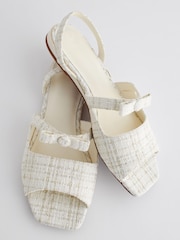 White Tweed Regular/Wide Fit Peep Toe Bow Slingback Sandals - Image 9 of 10