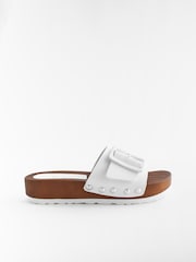 White Buckle Clog Leather Mule Sandals - Image 2 of 6