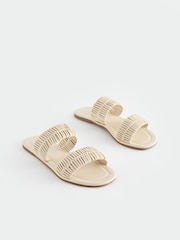 Cream Forever Comfort® Leather Weave Band Mule Sandals - Image 1 of 7