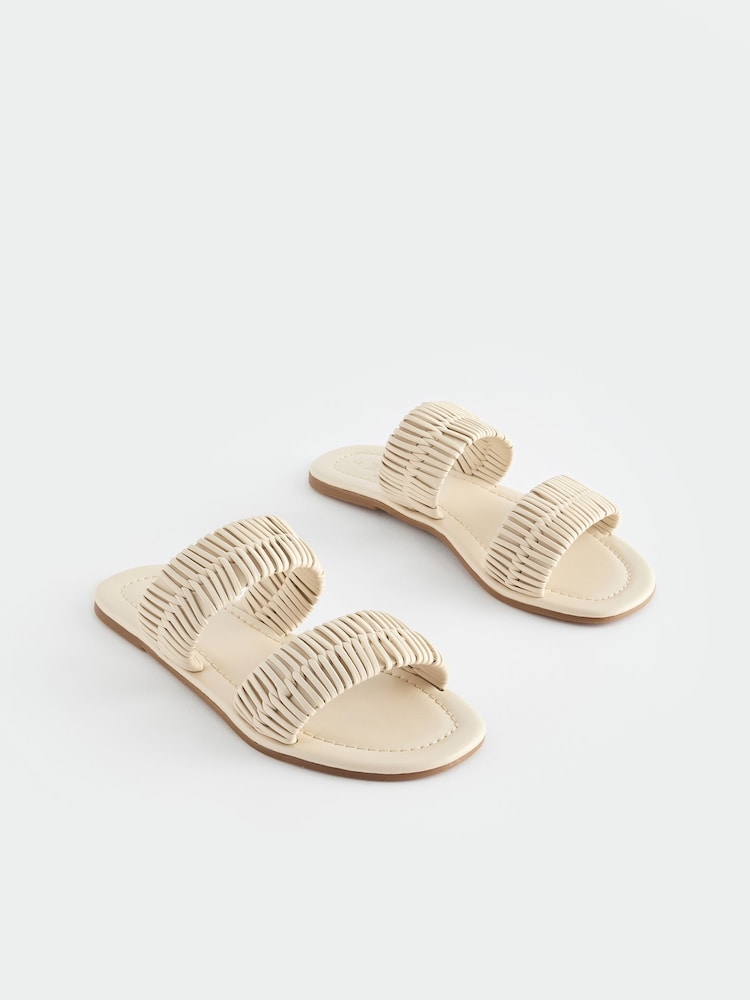 Cream Forever Comfort® Leather Weave Band Mule Sandals - Image 1 of 7