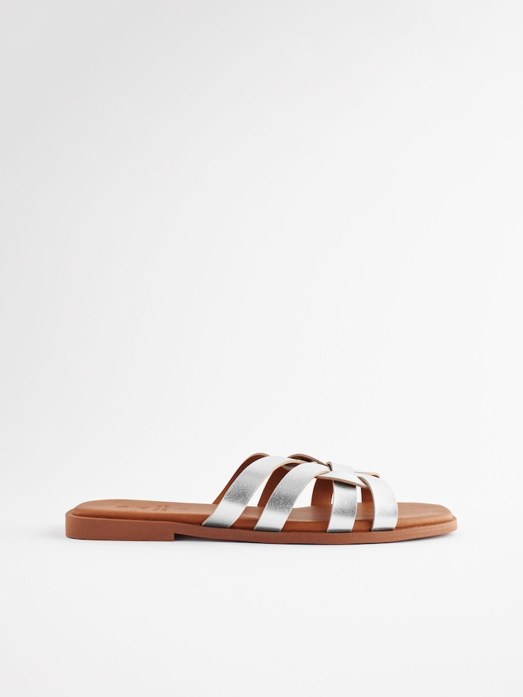 Silver Standard/Wide Fit Forever Comfort® Leather Lattice Mules Sandals - Image 4 of 8