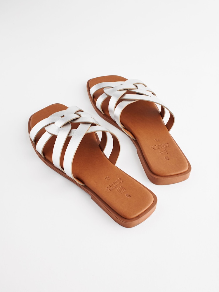 Silver Standard/Wide Fit Forever Comfort® Leather Lattice Mules Sandals - Image 5 of 8