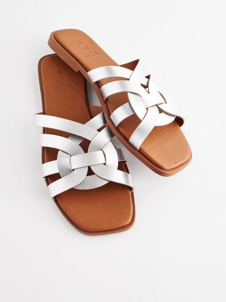 Silver Standard/Wide Fit Forever Comfort® Leather Lattice Mules Sandals - Image 6 of 8
