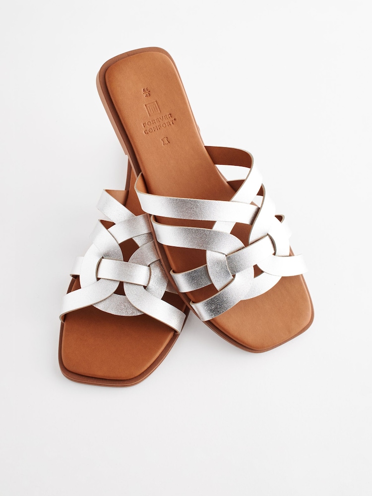 Silver Standard/Wide Fit Forever Comfort® Leather Lattice Mules Sandals - Image 7 of 8