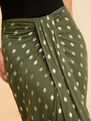 Love & Roses Khaki Dash Foil Knot Front Jersey Midi Skirt - Image 2 of 4