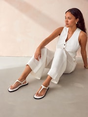 White Forever Comfort® Standard/Wide Fit Toe Thong Leather Sandals - Image 1 of 8