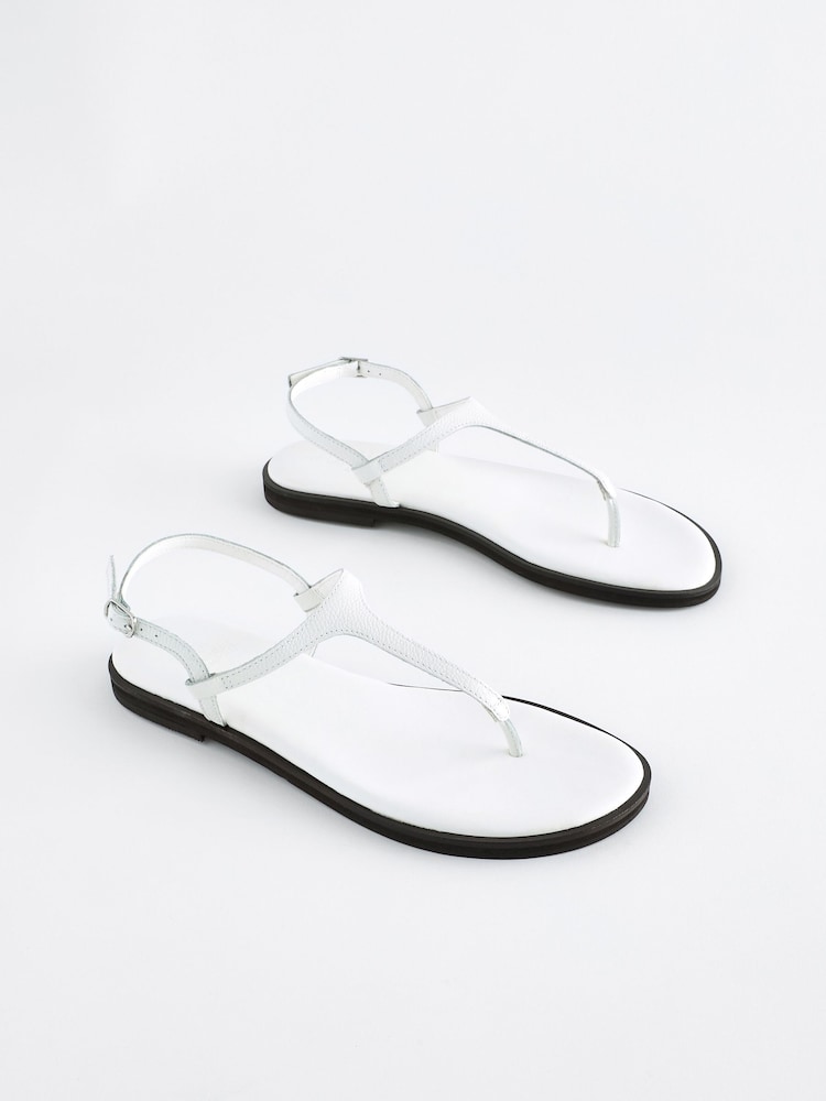 White Forever Comfort® Standard/Wide Fit Toe Thong Leather Sandals - Image 3 of 8