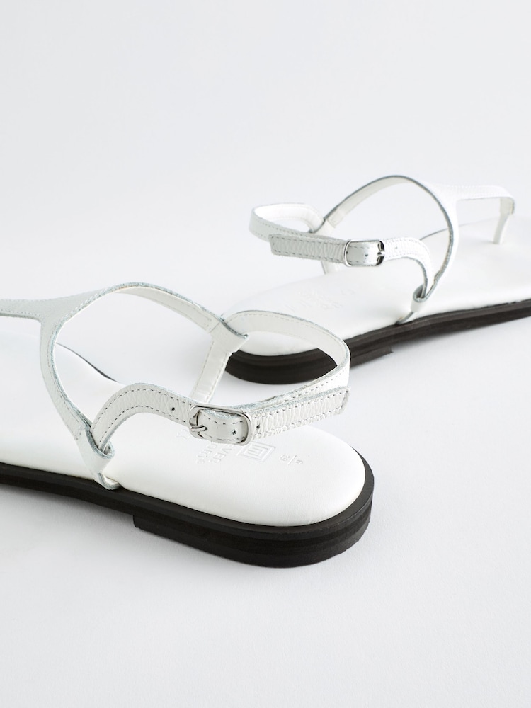 White Forever Comfort® Standard/Wide Fit Toe Thong Leather Sandals - Image 5 of 8