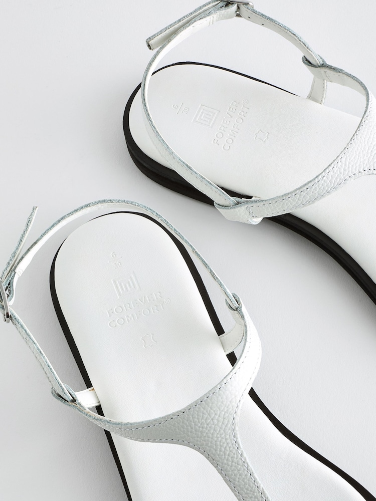 White Forever Comfort® Standard/Wide Fit Toe Thong Leather Sandals - Image 6 of 8