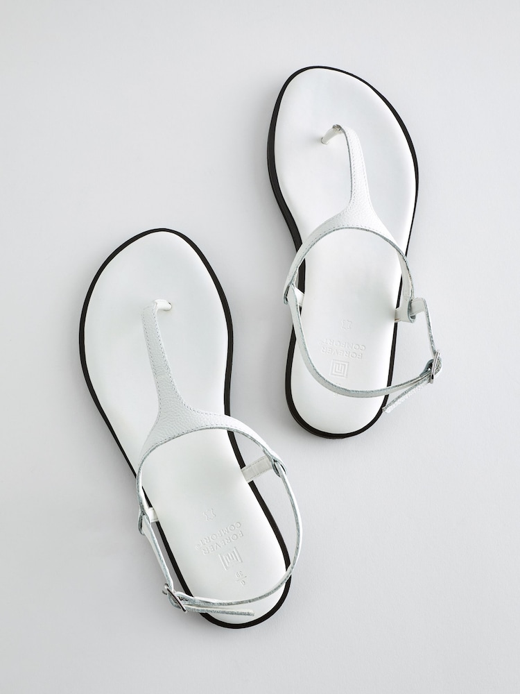 White Forever Comfort® Standard/Wide Fit Toe Thong Leather Sandals - Image 8 of 8