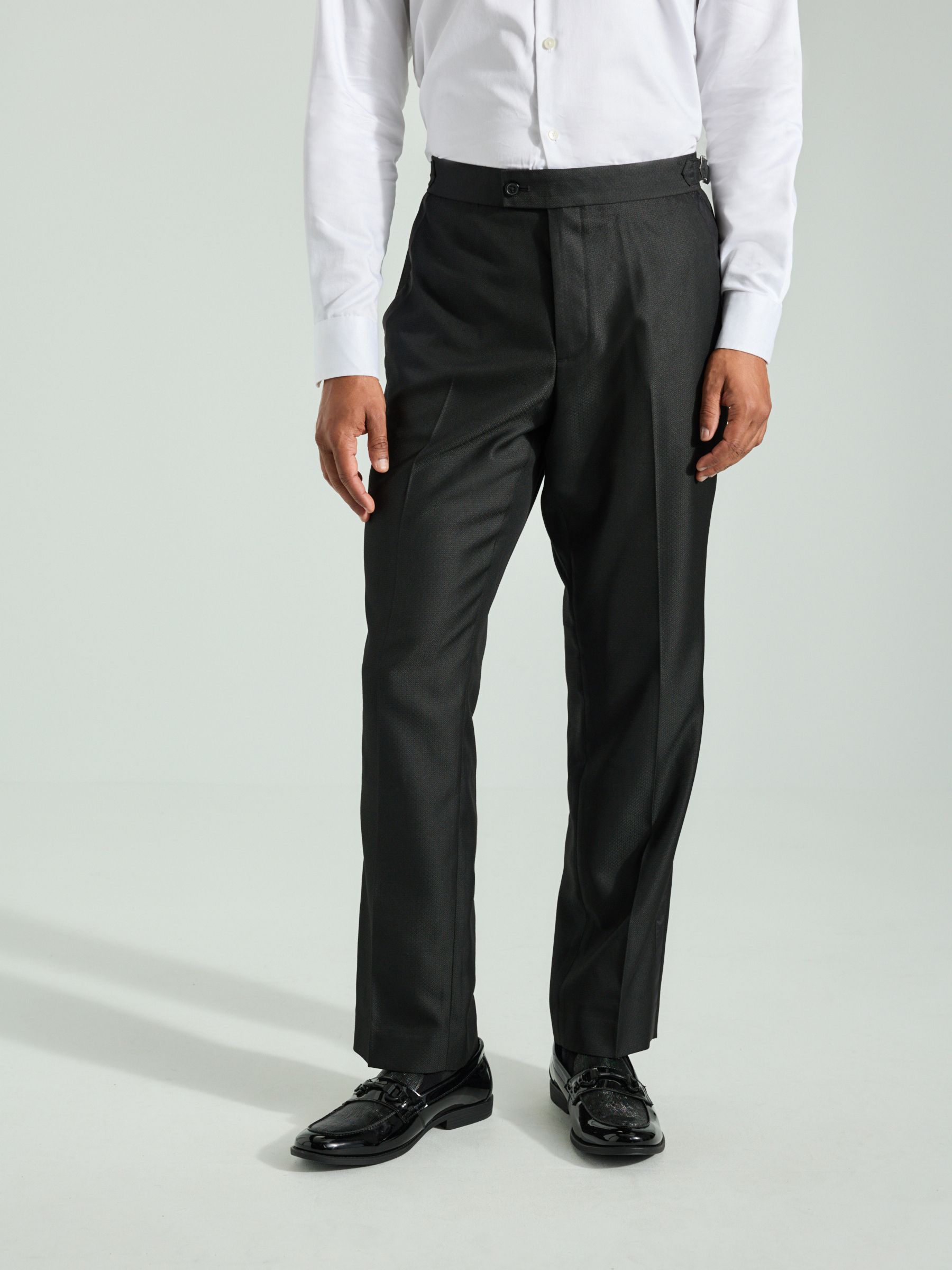Buy Black Regular Fit Adjustable Tape Detail Tuxedo Trousers Buy Black Regular Fit Adjustable Tape Detail Tuxedo Trousers
