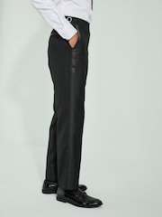 Black Regular Fit Adjustable Tape Detail Tuxedo Trousers - Image 4 of 10