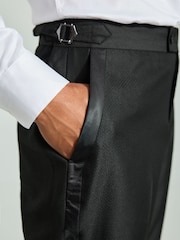 Black Regular Fit Adjustable Tape Detail Tuxedo Trousers - Image 5 of 10
