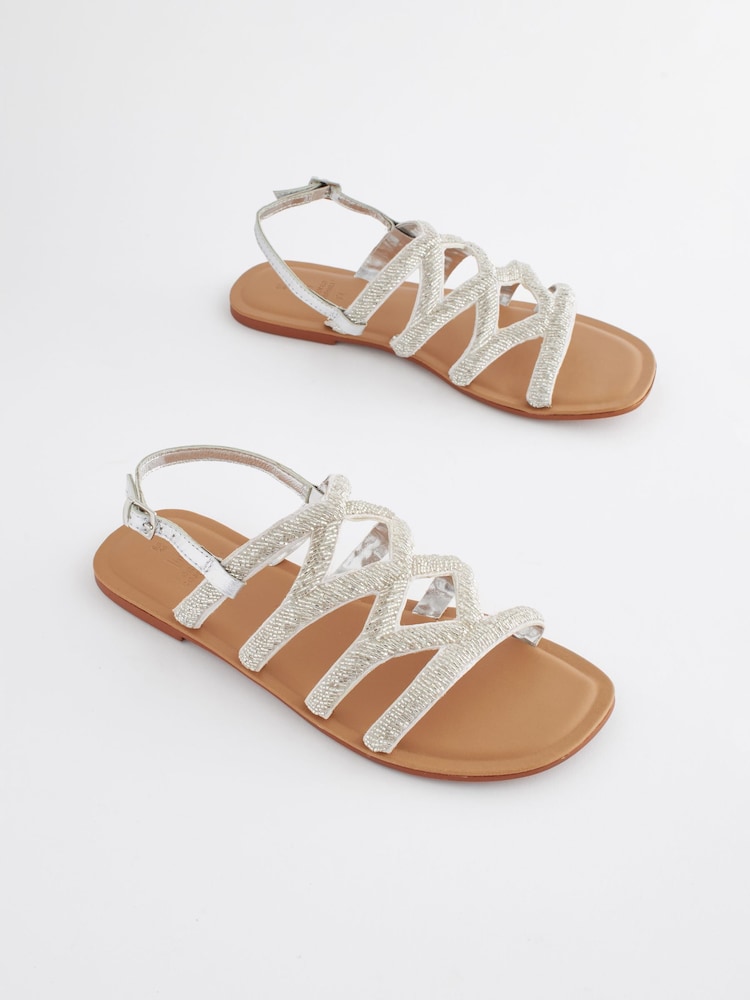 White Forever Comfort® Beaded Slingback Sandals - Image 1 of 6