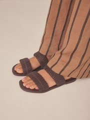 Chocolate Brown Forever Comfort® Leather Weave Band Mule Sandals - Image 1 of 11