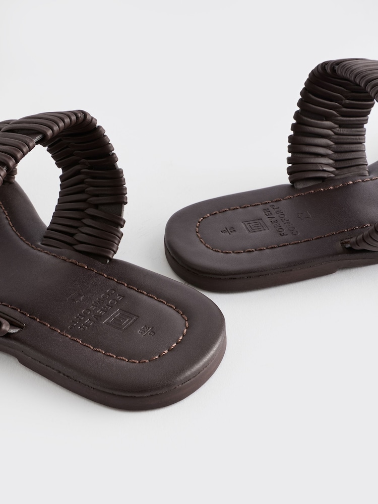 Chocolate Brown Forever Comfort® Leather Weave Band Mule Sandals - Image 11 of 11