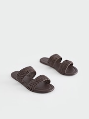 Chocolate Brown Forever Comfort® Leather Weave Band Mule Sandals - Image 6 of 11