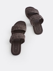 Chocolate Brown Forever Comfort® Leather Weave Band Mule Sandals - Image 7 of 11