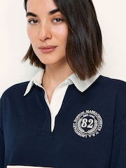 Navy Graphic Polo Rugby Longsleeve Mini Shirt Dress - Image 4 of 6