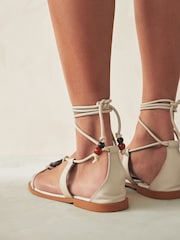 Cream Forever Comfort® Wooden Ring Detail Strappy Sandals - Image 3 of 8